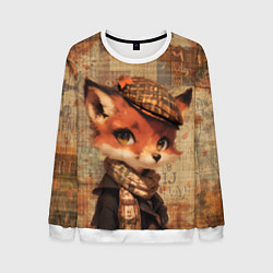 Свитшот мужской Лисенок на винтажном фоне, цвет: 3D-белый