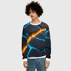 Свитшот мужской Оранжевая лава из синих неоновых плит, цвет: 3D-белый — фото 2