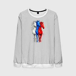 Свитшот мужской Триколор лошади символ 2026 года, цвет: 3D-белый