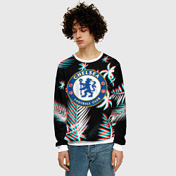 Свитшот мужской Chelsea тропики глитч текстура, цвет: 3D-белый — фото 2