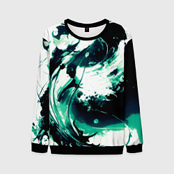Свитшот мужской Чёрно-зелёный абстракция волна, цвет: 3D-черный