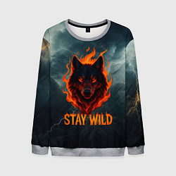 Мужской свитшот Stay wild волк в огне