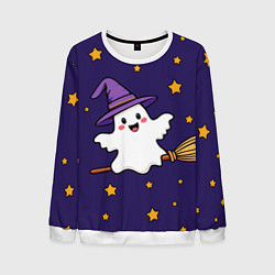 Мужской свитшот Хэллоуин, привидение на метле