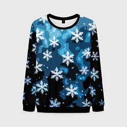 Свитшот мужской Стилизованный паттерн со снежинками тёмно-синий, цвет: 3D-черный