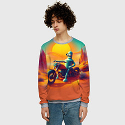 Свитшот мужской Робот Бендер на мотоцикле в пустыне, цвет: 3D-меланж — фото 2