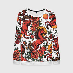 Мужской свитшот Красный конь в стиле татуировки