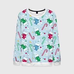 Свитшот мужской Новогодний паттерн, цвет: 3D-белый