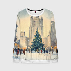 Свитшот мужской Москва новогодняя елка, цвет: 3D-белый