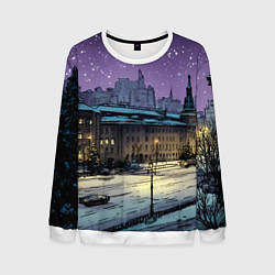 Свитшот мужской Ночь в новогодней Москве, цвет: 3D-белый