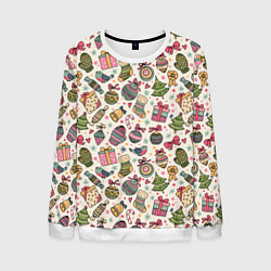 Свитшот мужской Новогодний паттерн, цвет: 3D-белый