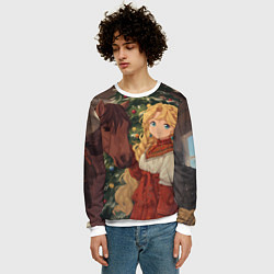 Свитшот мужской Аниме девочка с лошадкой встречают Новый год, цвет: 3D-белый — фото 2