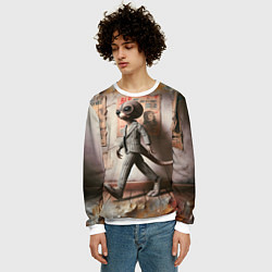 Свитшот мужской Пришелец в костюме в полосочку, цвет: 3D-белый — фото 2