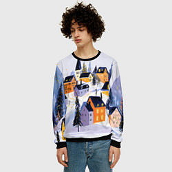 Свитшот мужской Новогодние домики на горе, цвет: 3D-черный — фото 2