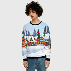 Свитшот мужской Новогодник дворик, цвет: 3D-черный — фото 2