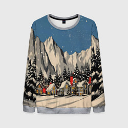 Мужской свитшот Небольшой новогодний город в горах