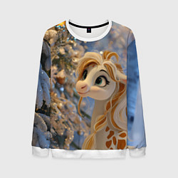 Мужской свитшот Новогодняя лошадка в крапинку