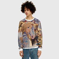 Свитшот мужской Блондинка с новогодней лошадкой, цвет: 3D-белый — фото 2