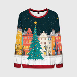 Свитшот мужской Новогодняя ночь в городе, цвет: 3D-красный