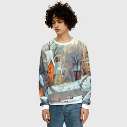 Свитшот мужской Милый новогодний дворик, цвет: 3D-белый — фото 2