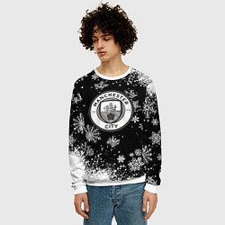 Свитшот мужской Манчестер сити снежинки новый год, цвет: 3D-белый — фото 2