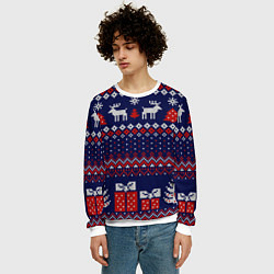 Свитшот мужской Новогодний вязаный паттерн, цвет: 3D-белый — фото 2