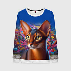 Свитшот мужской Абиссинка на фоне стены с граффити, цвет: 3D-белый