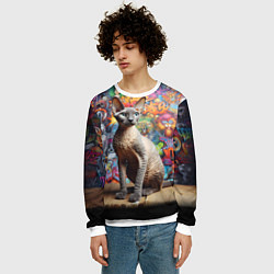 Свитшот мужской Коша породы Корниш-рекс на фоне граффити, цвет: 3D-белый — фото 2