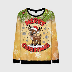 Свитшот мужской Олень в шапке Санты, цвет: 3D-черный