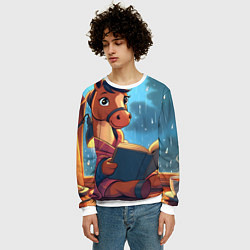 Свитшот мужской Лошадка уютным вечером, цвет: 3D-белый — фото 2