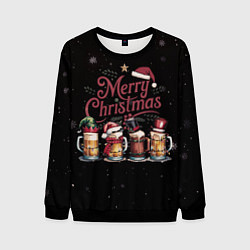 Мужской свитшот Кружки пива в новогодних шапках