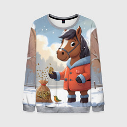 Свитшот мужской Лошадка на зимней прогулке, цвет: 3D-меланж