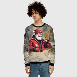 Свитшот мужской Санта с капучино, цвет: 3D-черный — фото 2