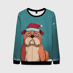 Свитшот мужской Новогодний недовольный бульдог, цвет: 3D-черный
