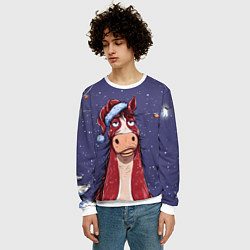 Свитшот мужской Новогодняя лошадь символ 2026 года, цвет: 3D-белый — фото 2