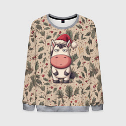 Мужской свитшот Новогодняя лошадка на фоне елочных веток