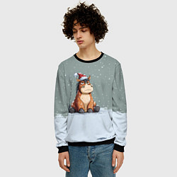 Свитшот мужской Лошадка на фоне снегопада, цвет: 3D-черный — фото 2