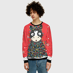 Свитшот мужской Лошадка в новогодних огоньках, цвет: 3D-черный — фото 2