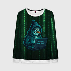 Свитшот мужской Снеговик - хакер взламывает Новый год, цвет: 3D-белый