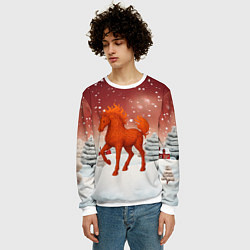 Свитшот мужской Огненная текстурная лошадь 2026, цвет: 3D-белый — фото 2