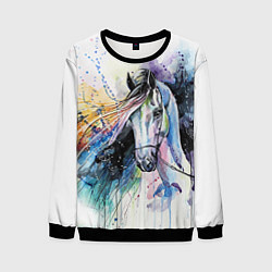 Свитшот мужской Акварельная лошадь, цвет: 3D-черный