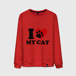 Свитшот хлопковый мужской I love my cat - Я люблю свою кошку, цвет: красный