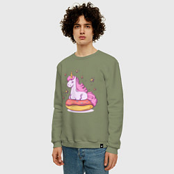 Свитшот хлопковый мужской Единорог на пончике, цвет: авокадо — фото 2