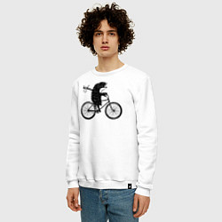Свитшот хлопковый мужской Ежик на велосипеде, цвет: белый — фото 2