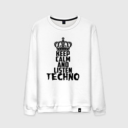 Свитшот хлопковый мужской Keep Calm & Listen Techno, цвет: белый