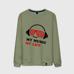 Свитшот хлопковый мужской My music my life, цвет: авокадо