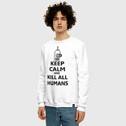 Свитшот хлопковый мужской Keep Calm & Kill All Humans, цвет: белый — фото 2