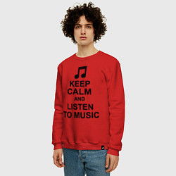 Свитшот хлопковый мужской Keep Calm & Listen To Music, цвет: красный — фото 2