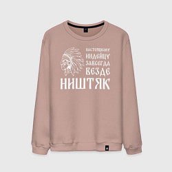 Свитшот хлопковый мужской Индейцу завсегда везде ништяк, цвет: пыльно-розовый