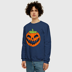 Свитшот хлопковый мужской Хэллоуин тыква, цвет: тёмно-синий — фото 2