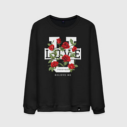 Свитшот хлопковый мужской Love u forever flowers, цвет: черный